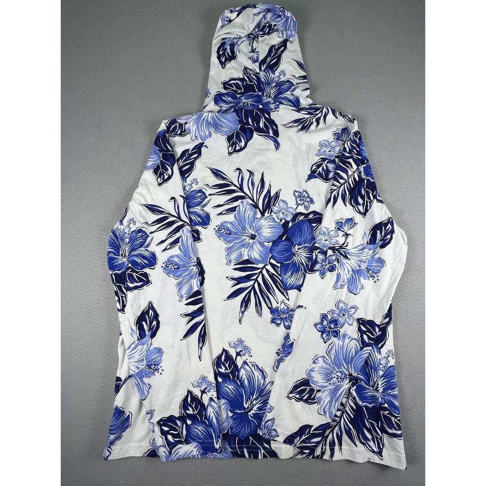 Polo Ralph Lauren Hoodie Women L Blue Floral Tropical Hibiscus Cotton Pullover - Picture 8 of 8